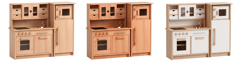 Hänsel Kinderküche Set 2 - mit Waschmaschine - Farbvarianten - Natur, Pflanzenöl behandelt, weiß